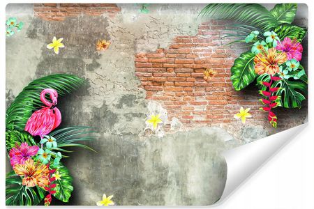 Muralo Fototapeta Flamingi Mur Kwiaty Liście 3D 405x270