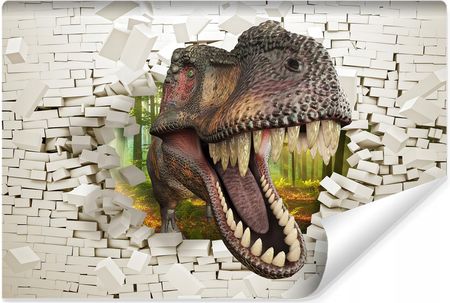 Muralo Fototapeta Dinozaur Biała Cegła Mur Dekor 300x210