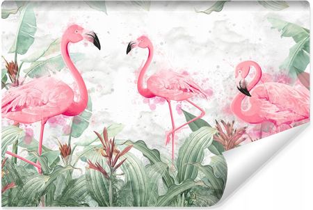 Muralo Fototapeta Ozdobna Flamingi Liście Kwiaty 300x210