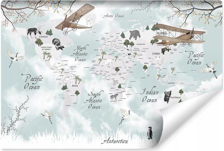 Muralo Fototapeta Mapa Zwierzątka Samoloty Niebo 180x120