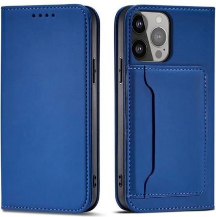 Magnet Card Case Etui Do iPhone 13 Pro Max Pokrowiec Portfel Na Karty Kartę Podstawka Niebieski