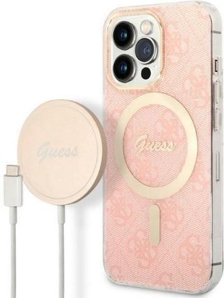 Oryginalne Etui iPhone 13 Pro Guess Hardcase 4G Print Magsafe + Wireless Charger Gubpp12Mh4Eacsk Różowe
