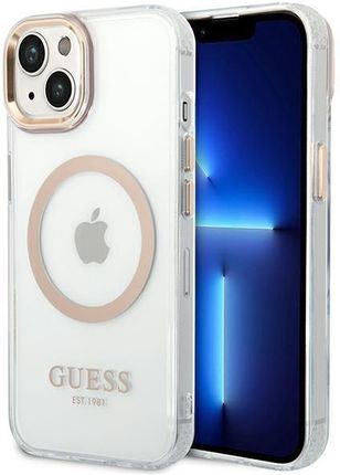 Guess Guhmp14Mhtrmd iPhone 14 Plus 6,7" Złoty/Gold Hard Case Metal Outline Magsafe
