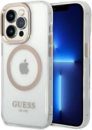 Guess Guhmp14Xhtrmd iPhone 14 Pro Max 6,7" Złoty/Gold Hard Case Metal Outline Magsafe