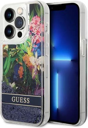 Guess Guhcp14Xlflsb iPhone 14 Pro Max 6,7" Niebieski/Blue Hardcase Flower Liquid Glitter