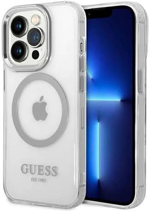 Guess Guhmp14Xhtrms iPhone 14 Pro Max 6,7" Srebrny/Silver Hard Case Metal Outline Magsafe