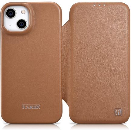 Icarer Ce Premium Leather Folio Case Skórzane Etui iPhone 14 Z Klapką Magnetyczne Magsafe Brązowy Wmi14220713-Bn