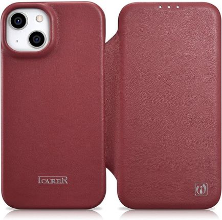 Icarer Ce Premium Leather Folio Case Skórzane Etui iPhone 14 Z Klapką Magnetyczne Magsafe Czerwony Wmi14220713-Rd