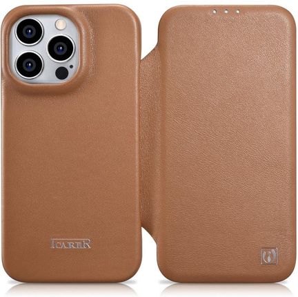 Icarer Ce Premium Leather Folio Case Skórzane Etui iPhone 14 Pro Max Z Klapką Magnetyczne Magsafe Brązowy Wmi14220716-Bn