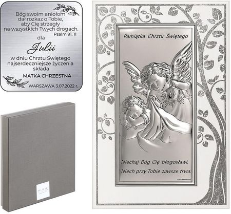 Irbis Pamiątka chrztu Personalizowana srebrny obrazek