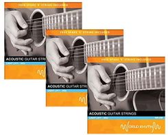 Struny do gitary akustycznej World Rhythm – lekkie (.011 – .052) struny do gitary z zapasowym strunem – opakowanie 3 – 3 szt