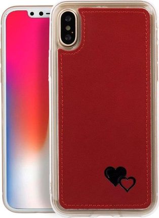 Surazo Etui Skóra Naturalna Back Case - Costa Czerwony - Czarne Serca - Tpu Transparentne Samsung Galaxy Note 8
