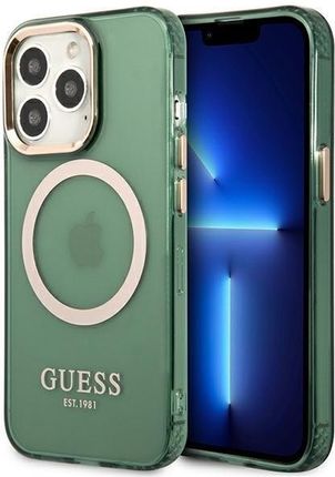 Etui Guess Guhmp13Lhtcma Apple Iphone 13 Pro Zielony/Khaki Hard Case Gold Outline Translucent Magsafe
