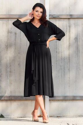 Kobieca sukienka midi z szafą w talii (Czarny, XL)
