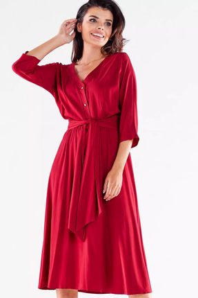 Kobieca sukienka midi z szafą w talii (Czerwony, XL)