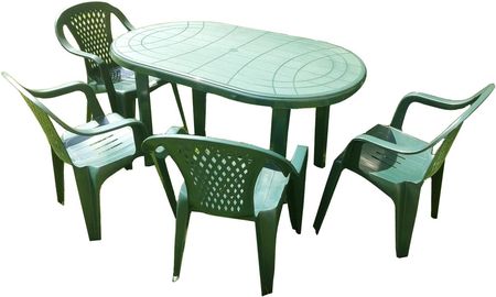 Ogrodowy Zielony Zestaw 4+1 Krzesła Stół Meble