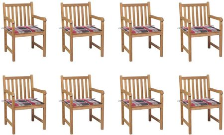 Emaga Vidaxl Krzesła Ogrodowe 8szt. Z Poduszkami W Czerwoną Kratkę, Tek