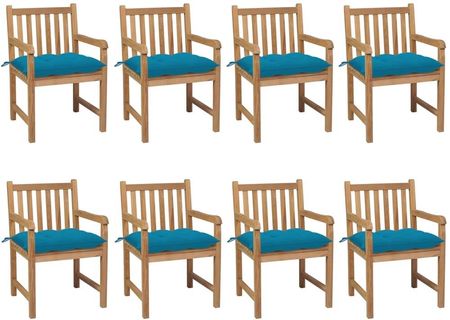 Emaga Vidaxl Krzesła Ogrodowe Z Kobaltowymi Poduszkami 8szt. Tekowe