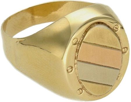 Diament Złoty sygnet 585 owalny Trzy kolory złota, bulgari