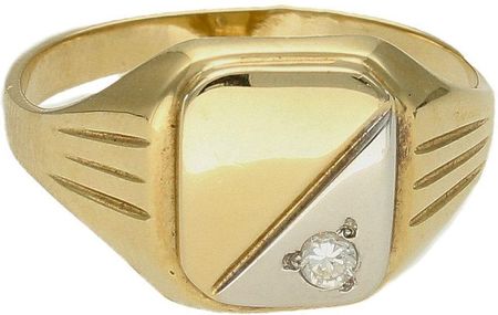 Diament Złoty sygnet męski 585 cyrkonia, białe złoto, rozmiar 25