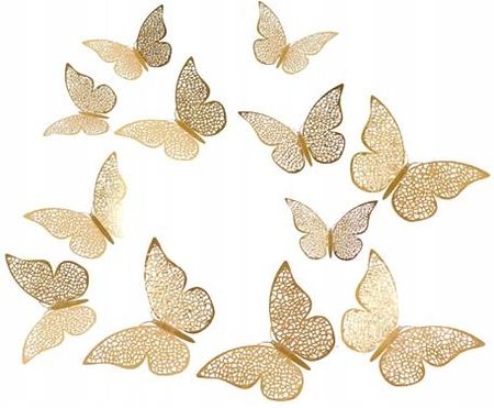 Naklejki Na Ścianę 3D Motyle Złote Ażurowe 12 Szt.