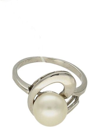 Diament Srebrny pierścionek damski z dużą efektowną perłą