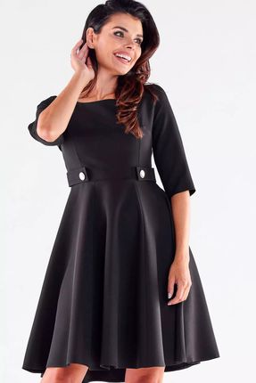 Rozkloszowana sukienka midi z guzikami w talii (Czarny, S)