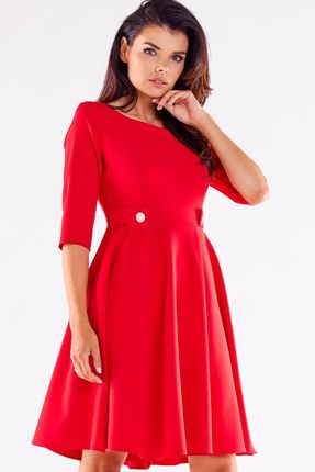 Rozkloszowana sukienka midi z guzikami w talii (Czerwony, S)