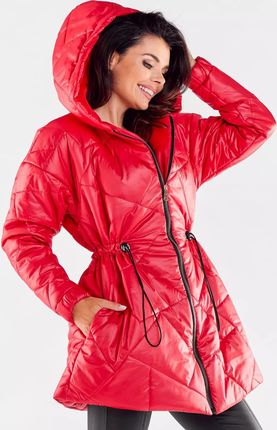 Pikowana kurtka ze ściągaczami w talii (Czerwony, L/XL)