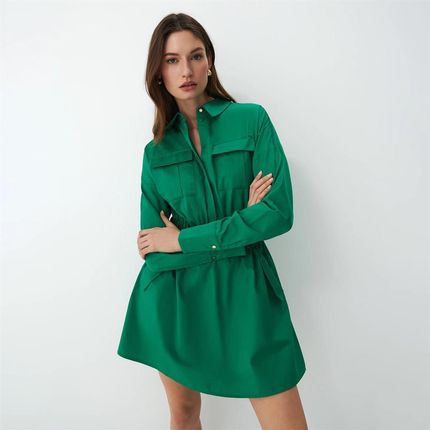 Mohito - Koszulowa sukienka mini z bawełny - Zielony