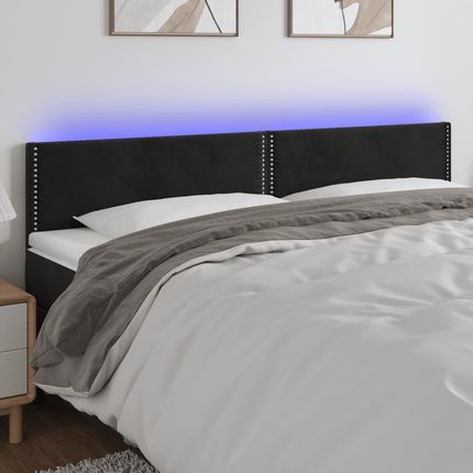 Vidaxl Zagłówek Do Łóżka Z Led Czarny 200X5X78/88 Cm Aksamit