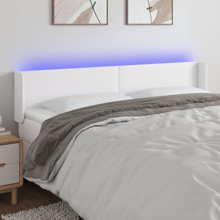 Vidaxl Zagłówek Do Łóżka Z Led Biały 163X16X78/88 Cm Sztuczna Skóra