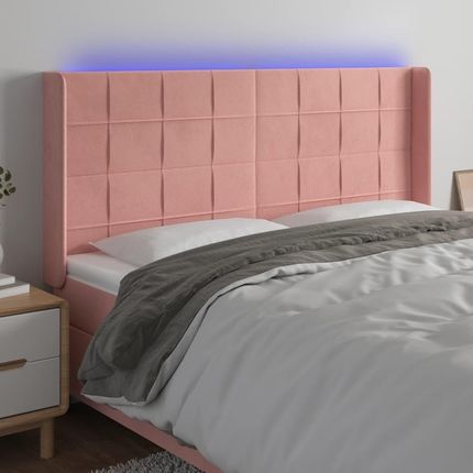 Vidaxl Zagłówek Do Łóżka Z Led Różowy 183X16X118/128 Cm Aksamit