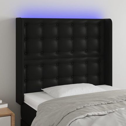 Vidaxl Zagłówek Do Łóżka Z Led Czarny 83X16X118/128 Cm Sztuczna Skóra