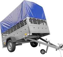 Unitrailer Przyczepa Samochodowa Z Osią Skrętną 230X125 Garden Trailer Kipp Burtami Siatkowymi I Stelażem H 800 Pokrowcem Niebieskim