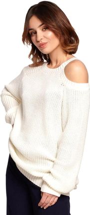 BK069 Sweter z wycięciami na ramionach - ecru (Kolor ecru, Rozmiar S/M)