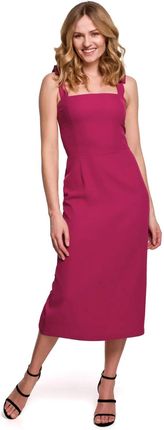K046 Sukienka midi z wiązanymi ramiączkami - śliwkowa (Kolor śliwkowy, Rozmiar L (40))