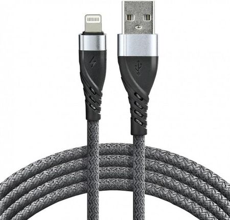 Kabel przewód pleciony USB - Lightning / iPhone everActive 100cm z obsługą szybkiego ładowania do 2,4A - szary (CBB-1IG)