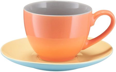 Villa Italia Filiżanka Porcelanowa 220ml Ze Spodkiem Borneo Grey-Orange-Yellow-Blue (PC287)