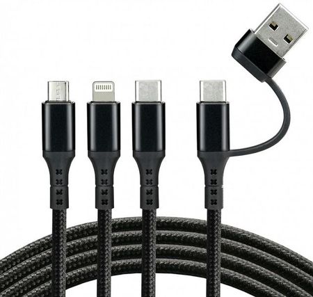 Kabel przewód pleciony USB 3w1 - USB TYP-C, Lightning, micro USB 120cm everActive do 3A (CBB-1.2ALL)