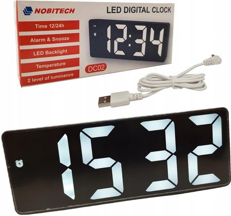 Zegar elektroniczny DC02 budzik biały LED cyfrowy termometr