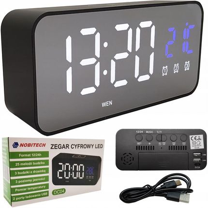 Zegar elektroniczny DC04 LED stojący budzik temperatura czarny
