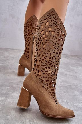 ネゴラ Zamszowe Ażurowe Kozaki Lewski Shoes 3234 Ciemnobeżowe