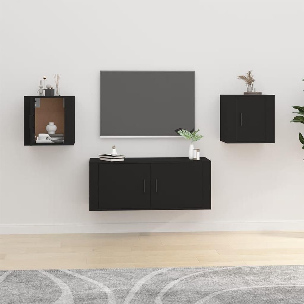 VidaXL Set Parete Attrezzata Porta TV Con Luci LED 5 Pz Nero Lucido - 9