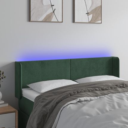 Vidaxl Zagłówek Do Łóżka Z Led Ciemnozielony 147X16X78 88Cm Aksamit 12486655