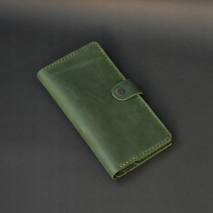 Duży zielony ręcznie robiony skórzany portfel