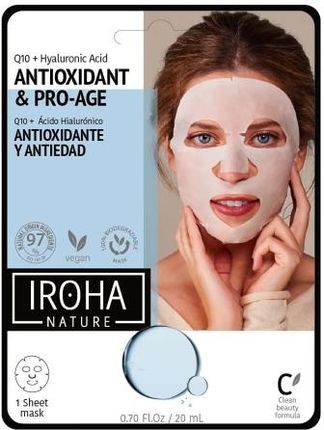 Iroha Nature Antioxidant & Pro-Age Tissue Face Mask Przeciwstarzeniowa Maska W Płachcie Z Koenzymem Q10 I Kwasem Hialuronowym 20ml