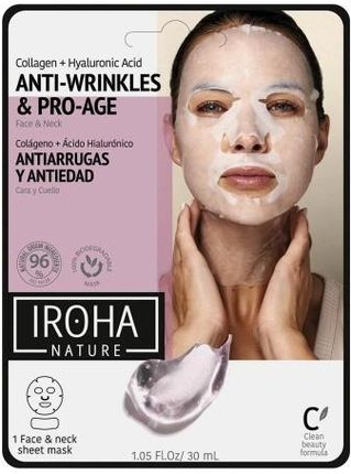 Iroha Nature Anti-Wrinkles & Pro-Age Tissue Face & Neck Mask Przeciwstarzeniowa Maska W Płachcie Na Twarz I Szyję Z Kolagenem I Kwasem Hialuronowym 30