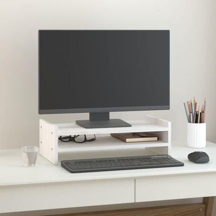 vidaXL Podstawka na monitor, biała, 50x27x15 cm, lite drewno sosnowe (814020)