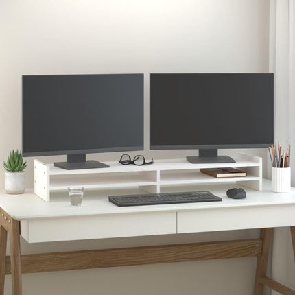 Vidaxl Podstawka na monitor, biała, 100x27x15 cm, lite drewno sosnowe (814025)